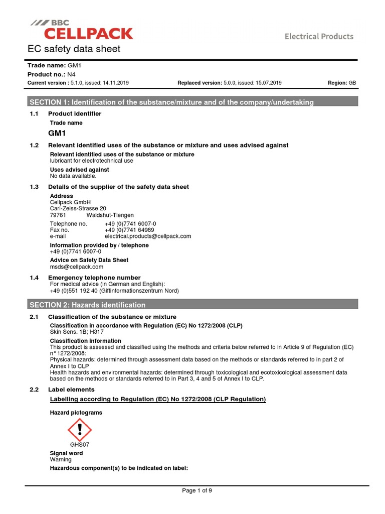 EC Safety Data Sheet: SECTION 1: Identification of The Substance ...