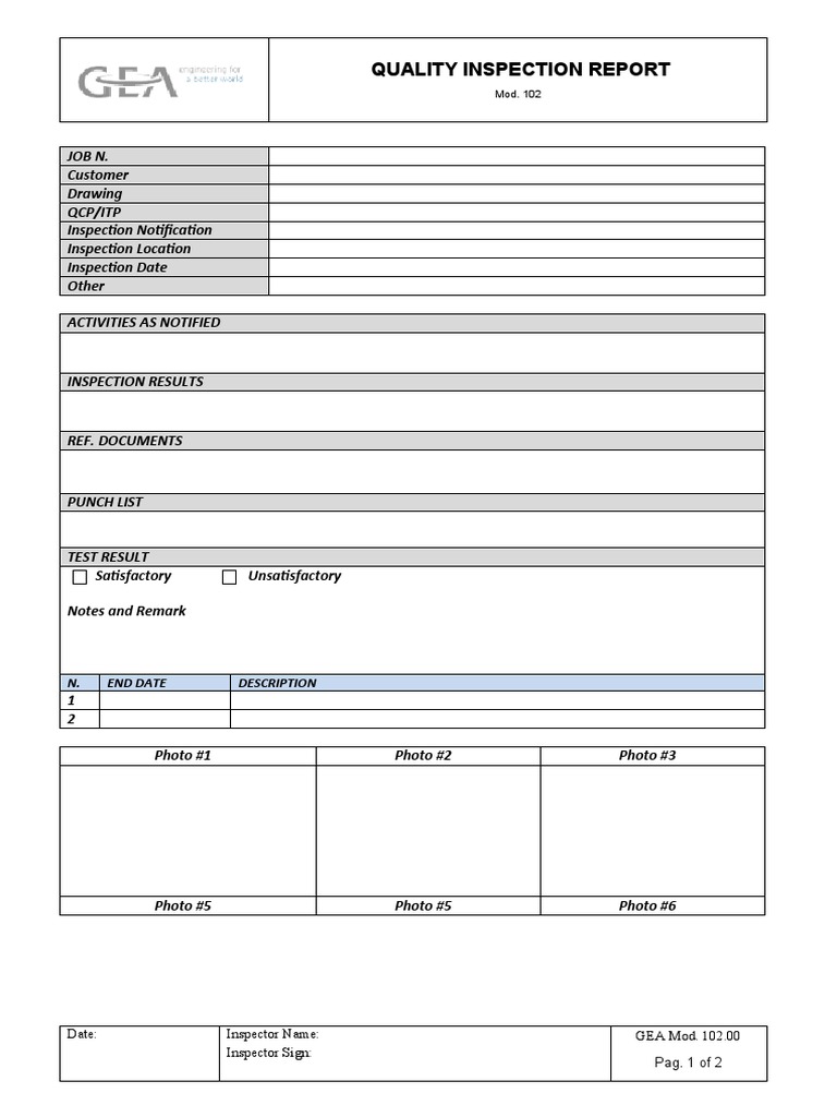 Mod 102 Quality Inspection Report | PDF