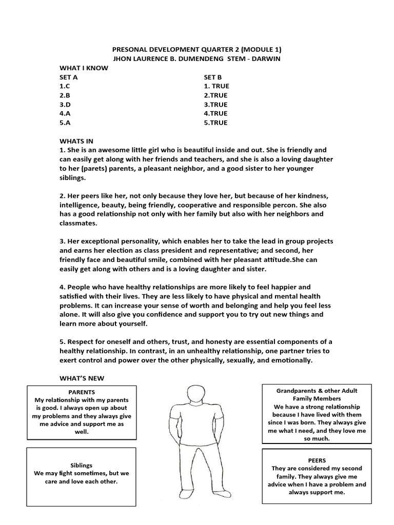Personal Development Quarter 2 Module 1 | PDF | Family | Adolescence