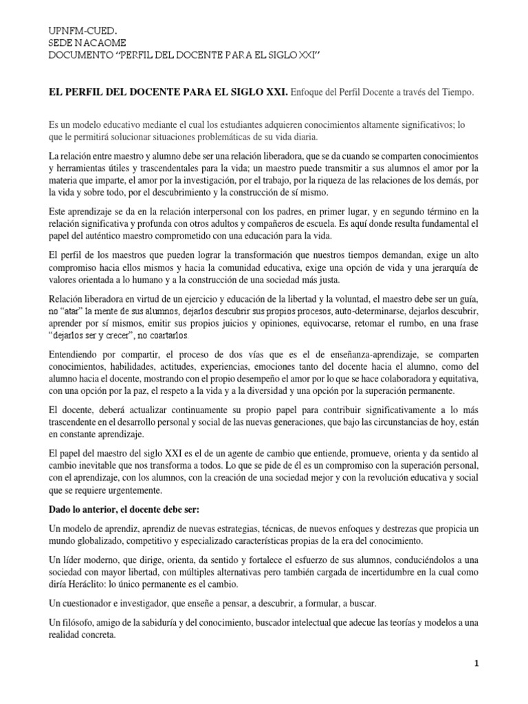 Perfil del Docente en el Siglo XXI | PDF | Maestros | Aprendizaje