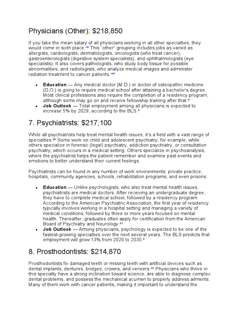 Physicians (Other) Salary & Career Outlook PDF Physician Psychiatrist