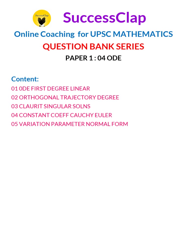 UPSC Mathematics ODE Question Bank | PDF | Ordinary Differential ...