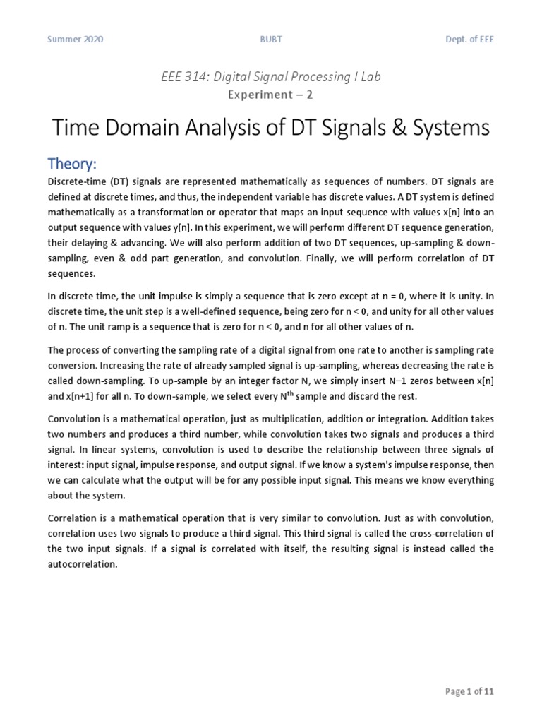 Digital Signal Processing Lab Experiment | PDF | Discrete Time And ...