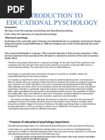 Introduction To Educational Pyschology