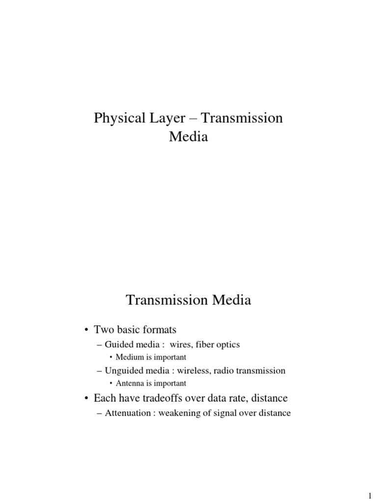 Physical Layer Transmission Media Two Basic Formats PDF