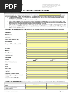 Pre-Employment Background Check Consent