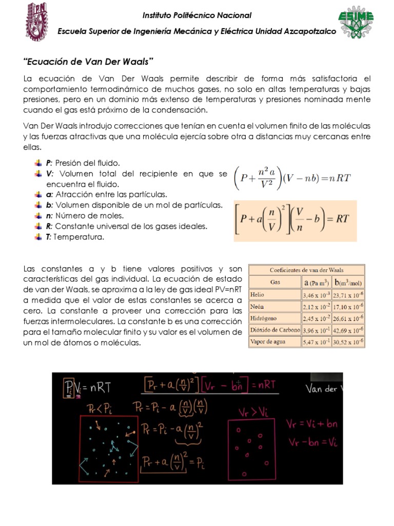 Ecuación de Van der Waals y gases reales | PDF | Gases | Materiales