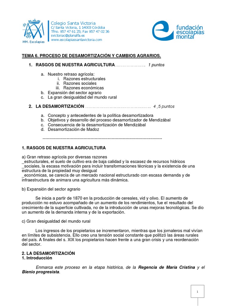 Tema 6 Desamortización y Cambios Agrarios PDF Agricultura Economias
