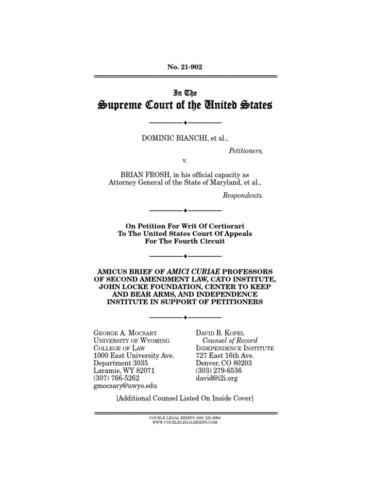Bianchi v. Frosh PDF Second Amendment To The United States