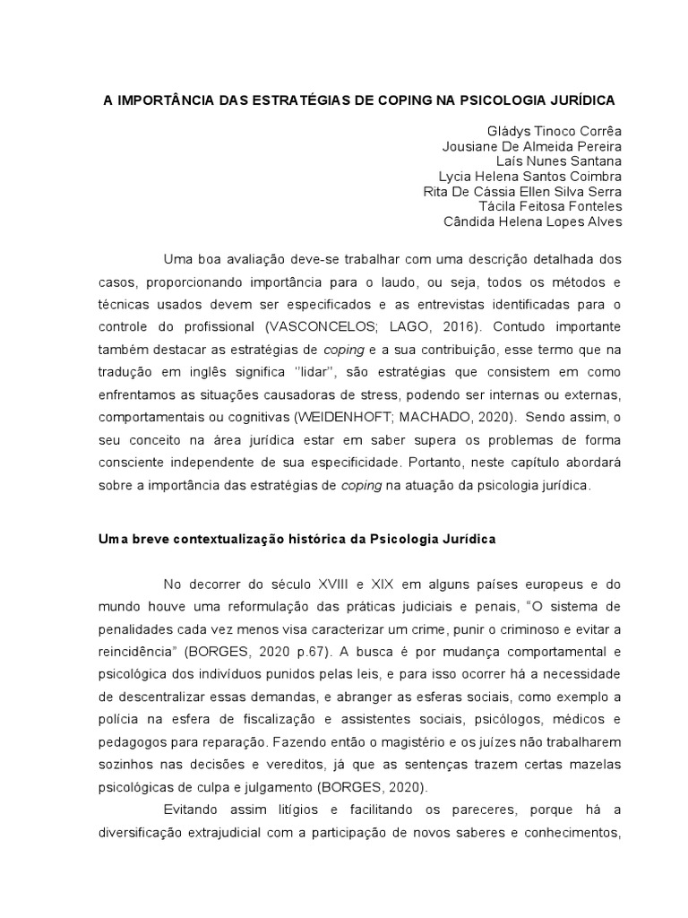 PDF) A importância das estratégias de coping na psicologia jurídica