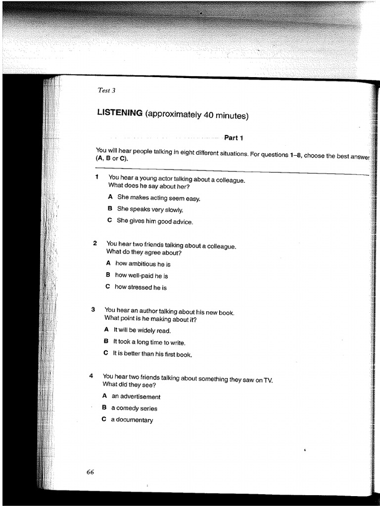 First 2015 Test 3 Listening, Test 4, Answers Scripts T 1 and 2 PDF