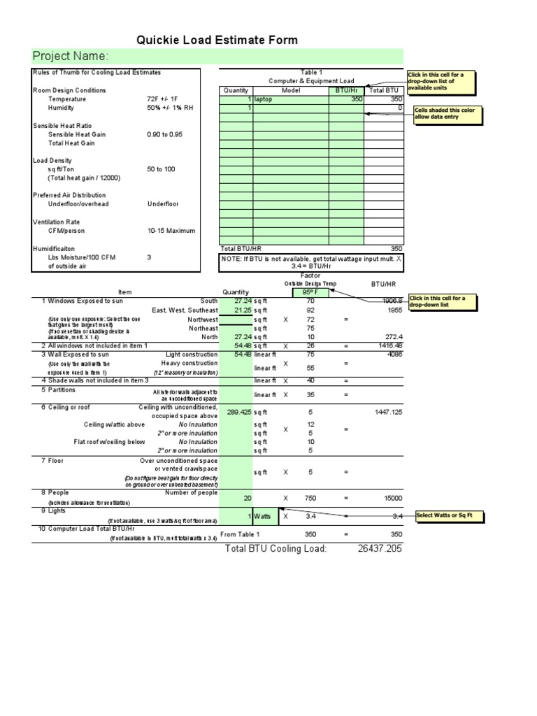 Cooling Load Estimate Form Guide | PDF | Basement | Building Insulation
