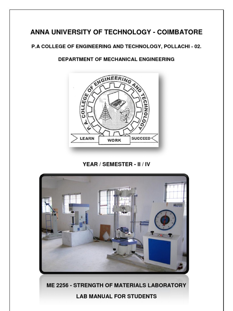ME 2256 Strength of Materials Lab Manual PDF Deformation