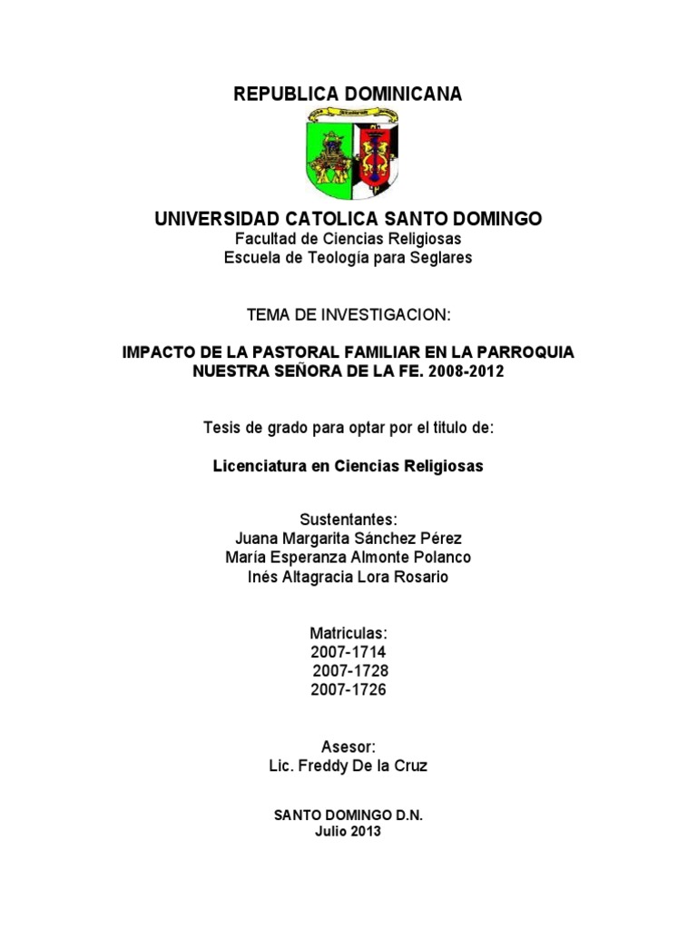 Impacto de La Pastoral Familiar en La Pa | PDF | Iglesia Católica ...