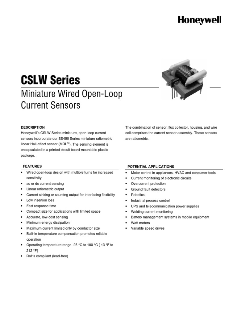 CSLW Series Miniature Wired OpenLoop Current Sensors PDF Sensor Manufactured Goods
