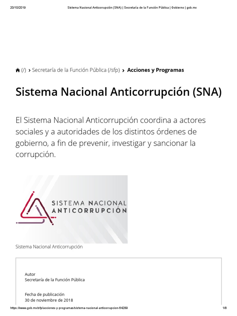 Sistema Nacional Anticorrupción (SNA) | PDF | Corrupción política ...