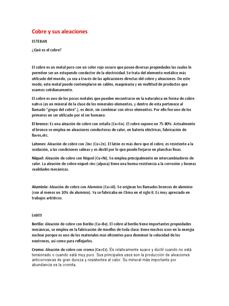 Propiedades y aleaciones del cobre | PDF | Cobre | Aleación
