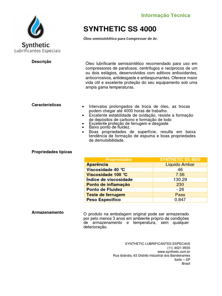 Synthetic SS 4000 | PDF | Óleo de motor | Substancias químicas