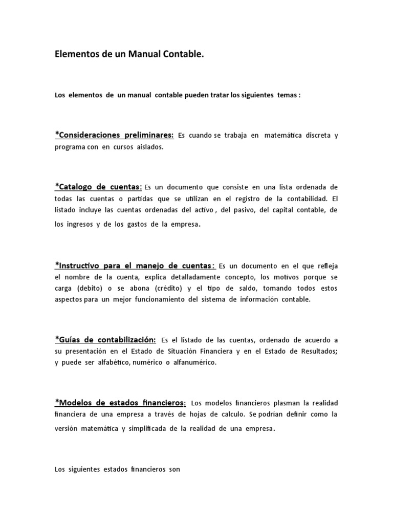 Elementos de Un Manual Contable | PDF | Contabilidad | Activo intangible