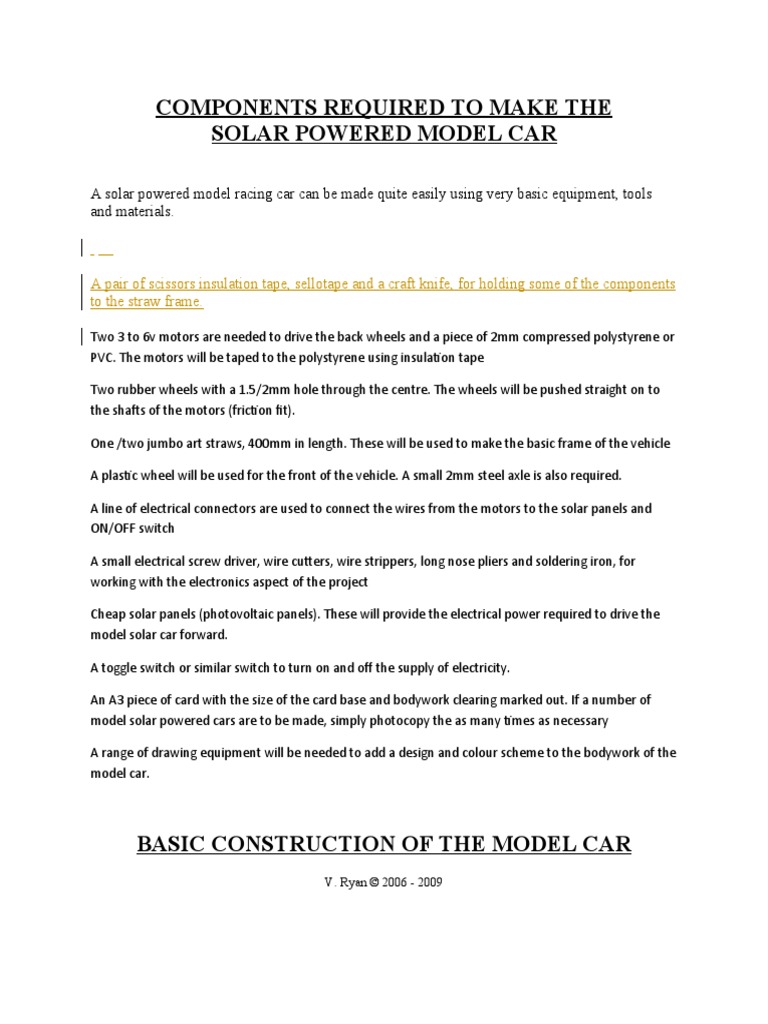 Components Required To Make The Solar Powered Model Car | PDF ...