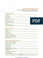 Personal Data Form For Trip