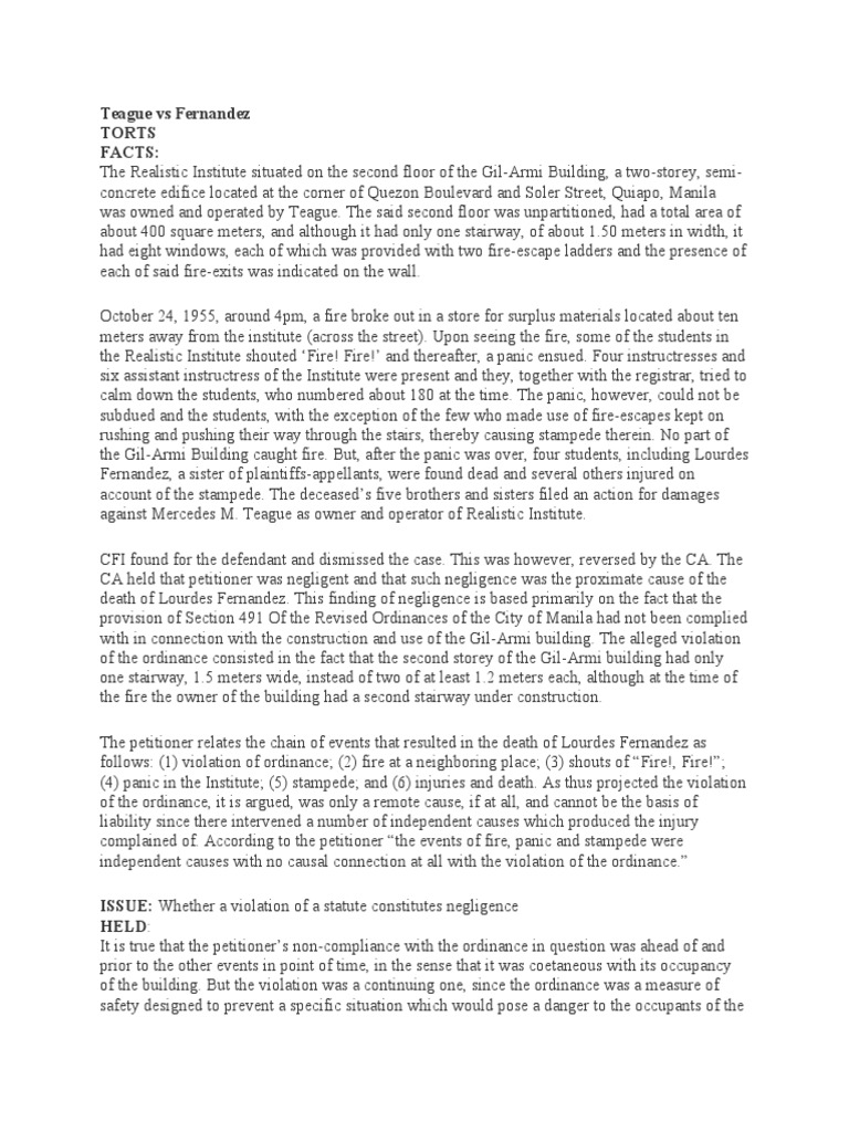 Teague Vs Fernandez Digest PDF Negligence Public Law