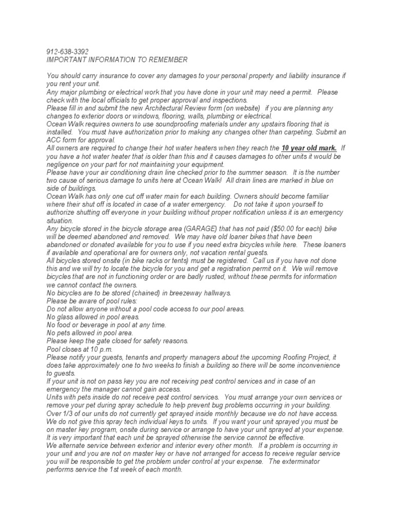 Ocean Walk Condominium Guidelines | PDF | Water Heating