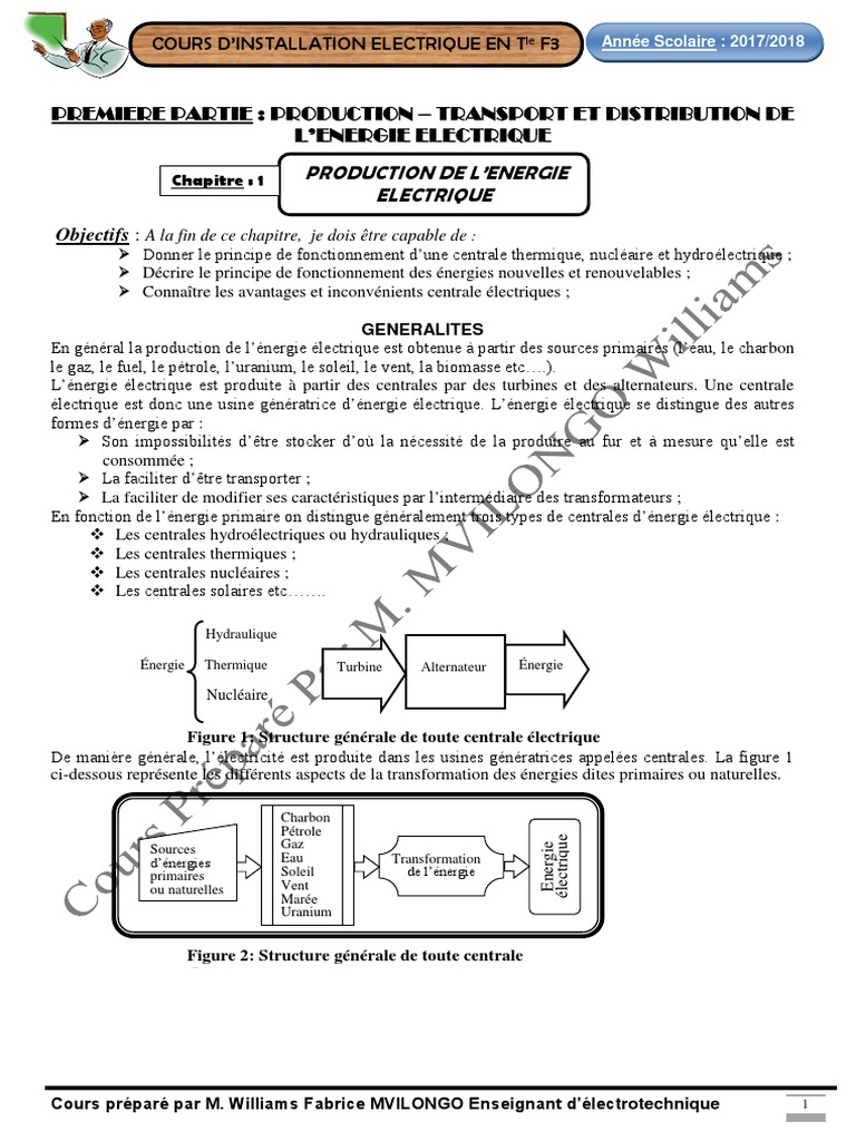 On Donne Le Schéma Simplifié De La Conduite D une Centrale Cours D'installation Électrique en Tle F3 L | PDF | Centrale électrique |  Économie énergétique