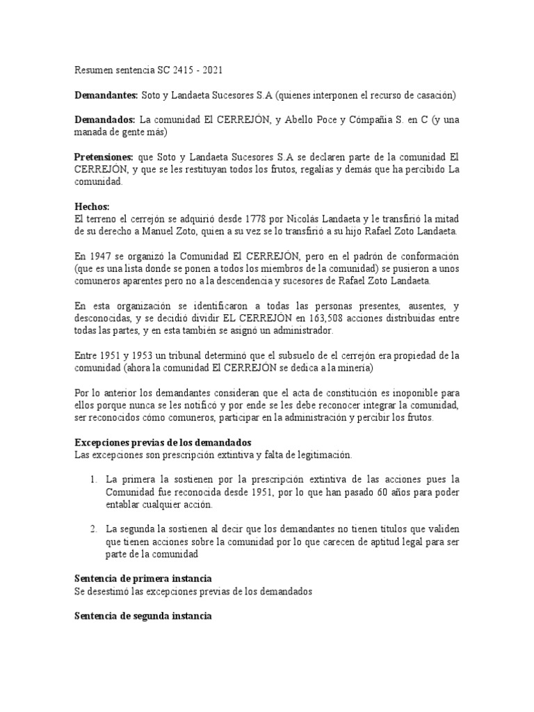 Análisis de la Sentencia SC 2415-2021 | PDF | Estatuto de limitaciones