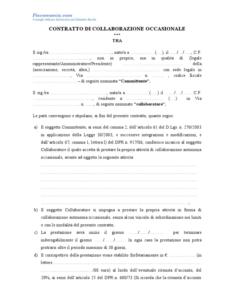 Contratto Collaborazione Occasionale 2 PDF