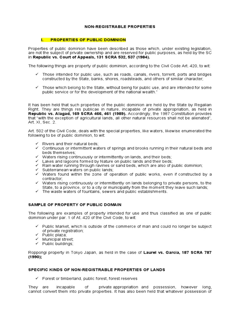 Non-Registrable Properties in the Philippines | PDF | Judgment (Law ...