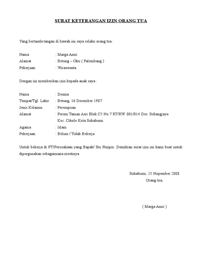 Contoh Surat Izin Orang Tua Pdf