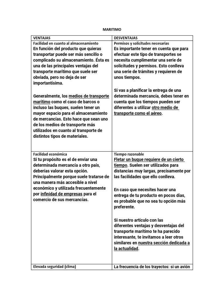 Vetajas y Desventajas | PDF | Transporte | Mar