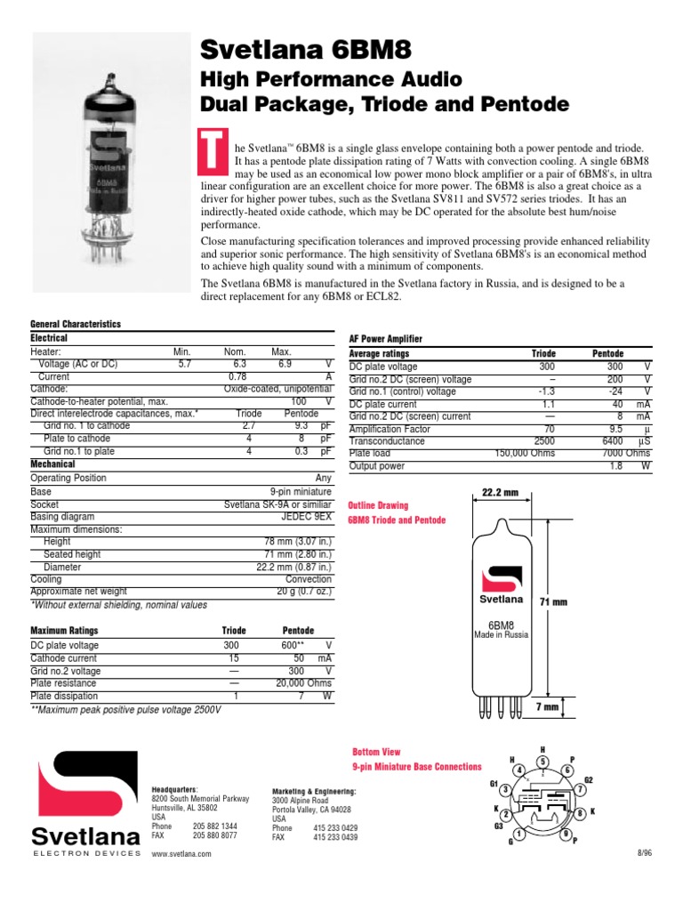 Svetlana 6BM8 High Performance Audio Dual Package, Triode and Pentode