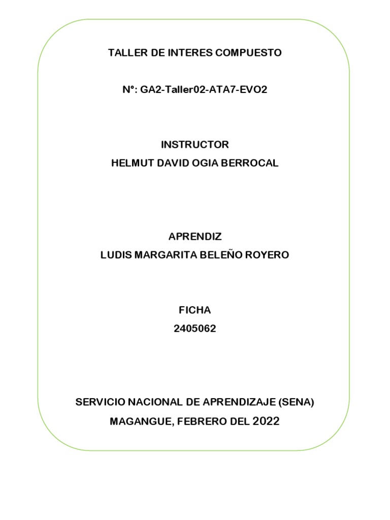 Taller de Interes Compuesto Ga2-Taller02-Evo2 | PDF | Interés compuesto ...