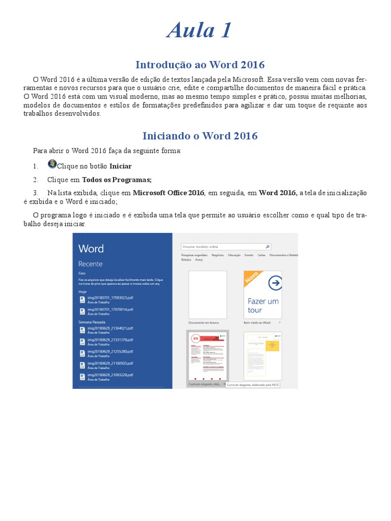Introdução aos principais recursos do Word 2016 | PDF | Janela ...