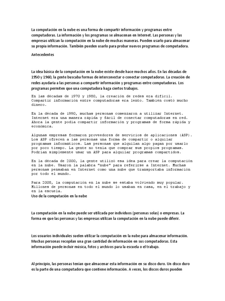 Historia y Uso de la Computación en la Nube | PDF | Computación en la ...