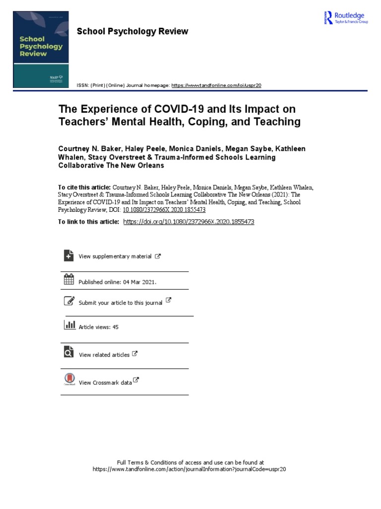 The Experience of COVID-19 and Its Impact On Teachers' Mental Health ...