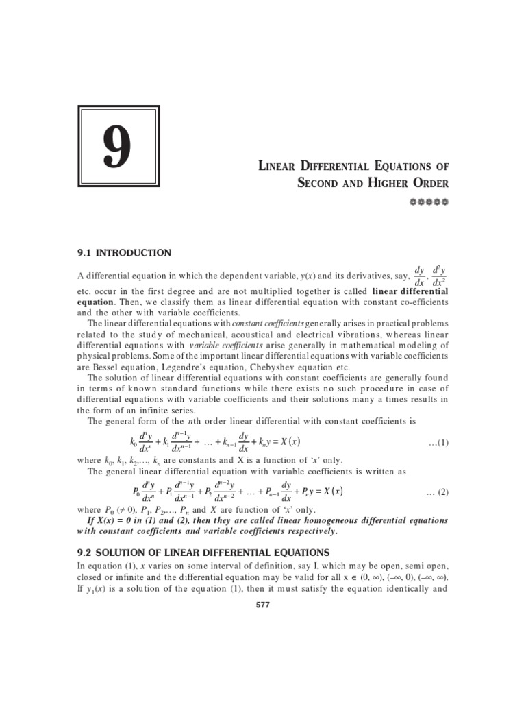 9 - Linear Differential Eqations of Second and Higher Order | PDF ...