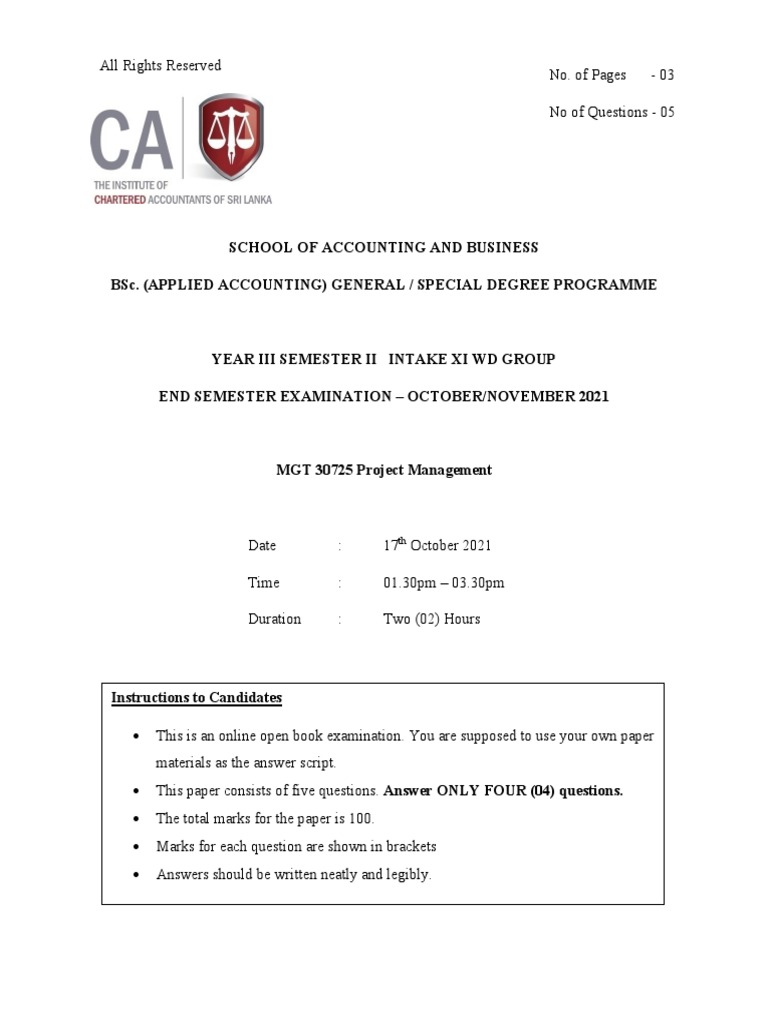 Project Management Exam Questions 2021 | PDF | Project Management | Risk