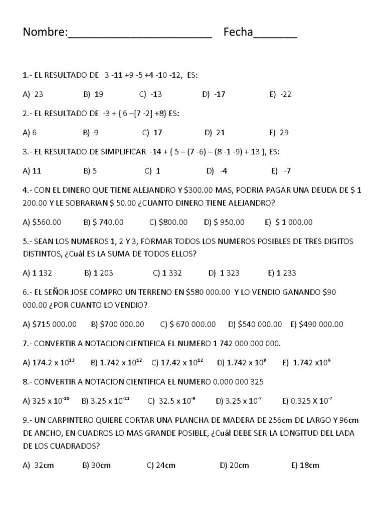 Ejercicios de Matemáticas y Problemas | PDF | Ciencia y matemáticas