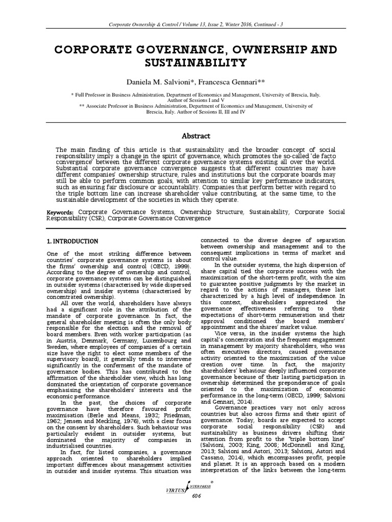 Governance and Sustainability Convergence | PDF | Corporate Governance ...