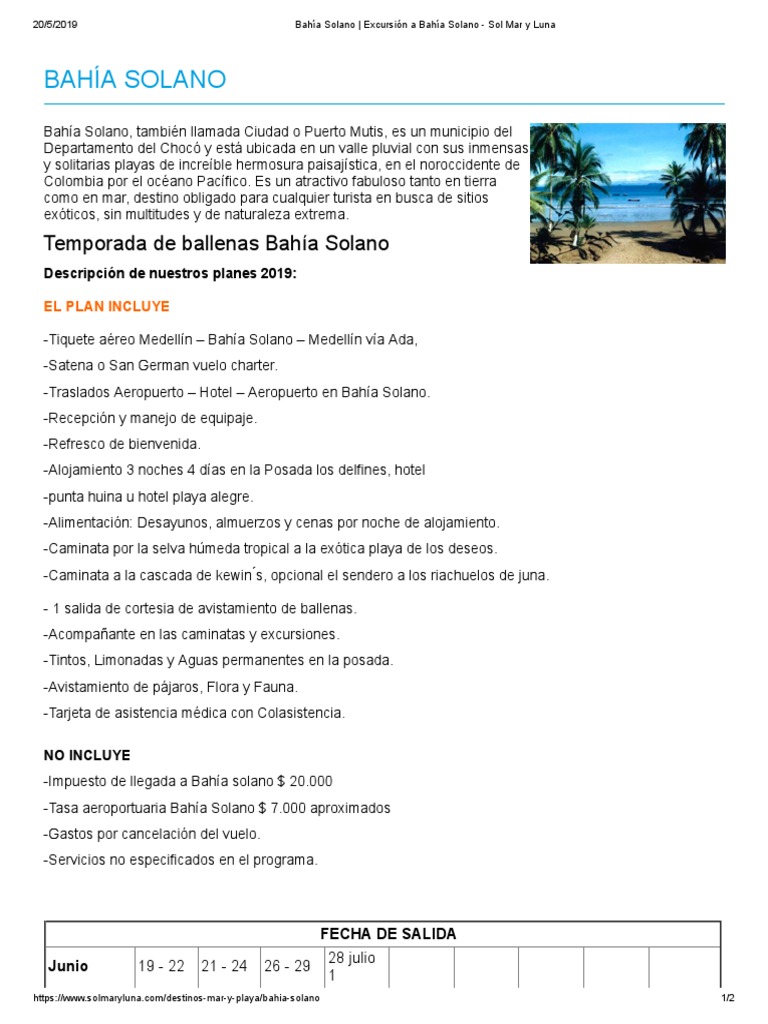 Bahía Solano - Excursión A Bahía Solano - Sol Mar y Luna | PDF