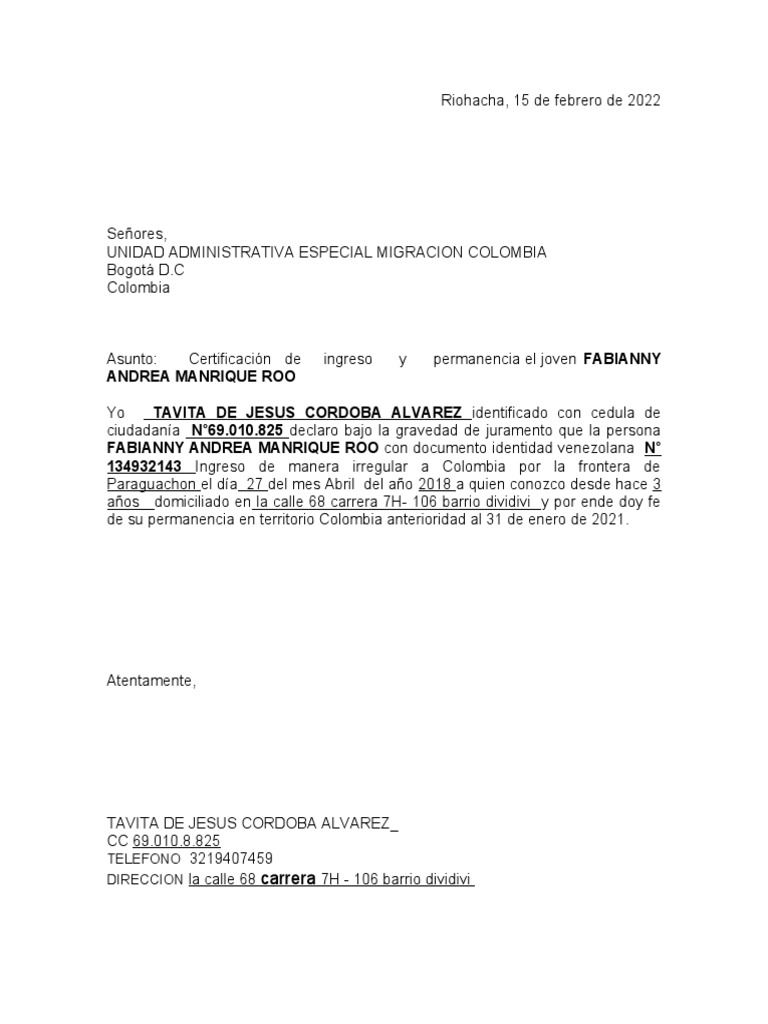 Carta de de Migracion PDF