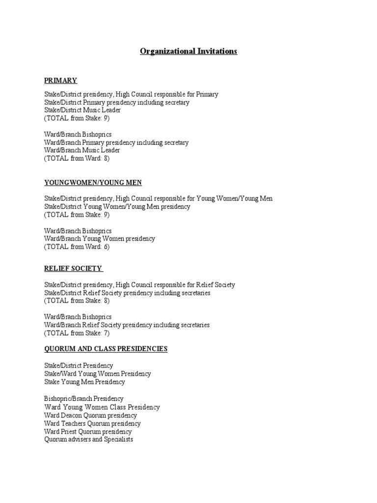 Organizational Invitations for Church Leadership | PDF