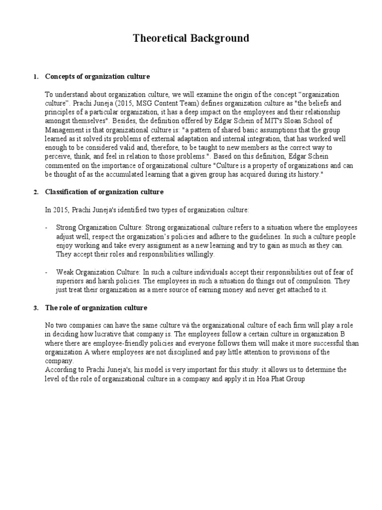 Theoretical Background Concepts of Organization Culture PDF