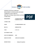 School of Social Sciences Department Jounrnalism and Mass Communication Virtual Diploma in Public Relations and Diplomacy