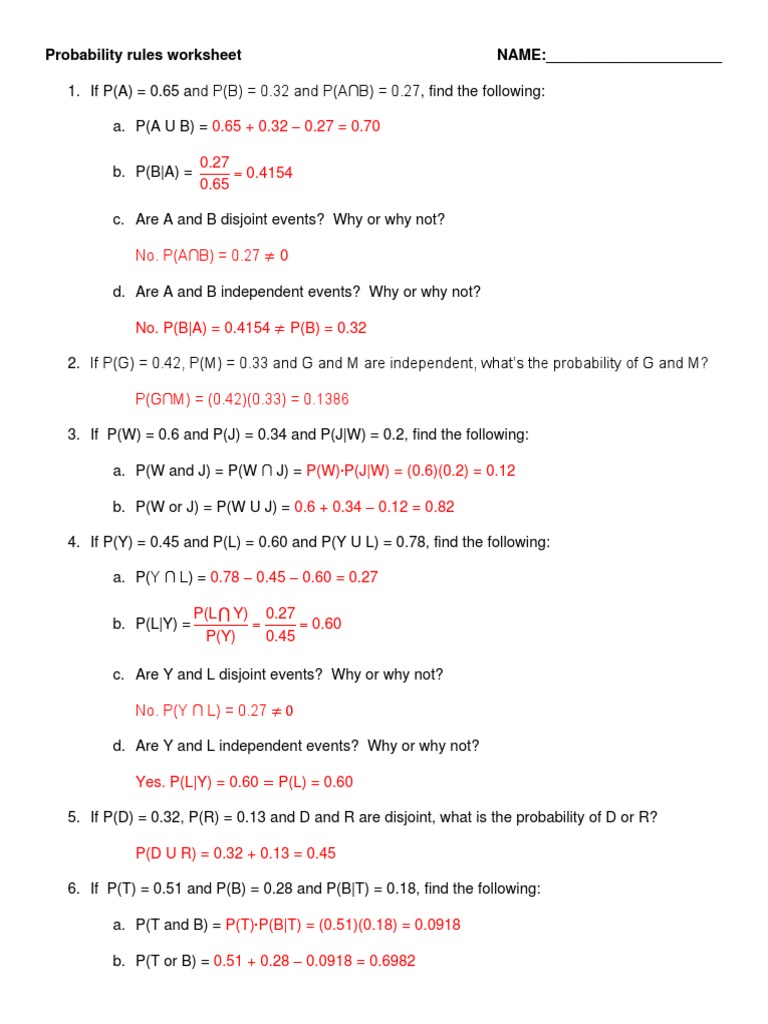Probability Rules Worksheet 1 KEY | PDF | Rodent | Mouse