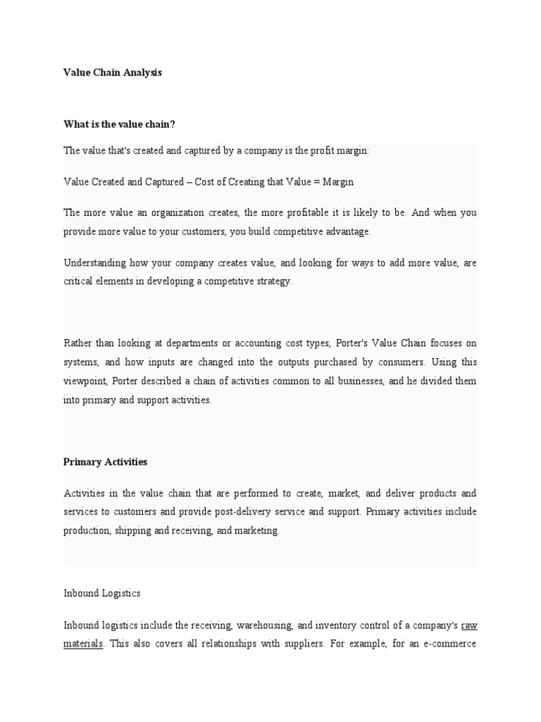 Understanding Value Chain Analysis | PDF | Value Chain | Logistics