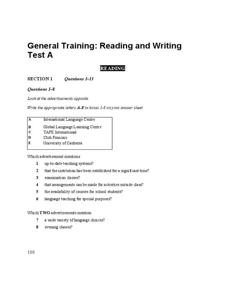 General Training Reading and Writing Test A PDF Greenhouse Gas Coal